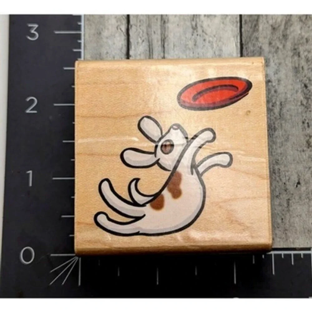 Stampendous Frisbee Catch F100 2000 Dog Puppy Rubber Stamp Wood #i20